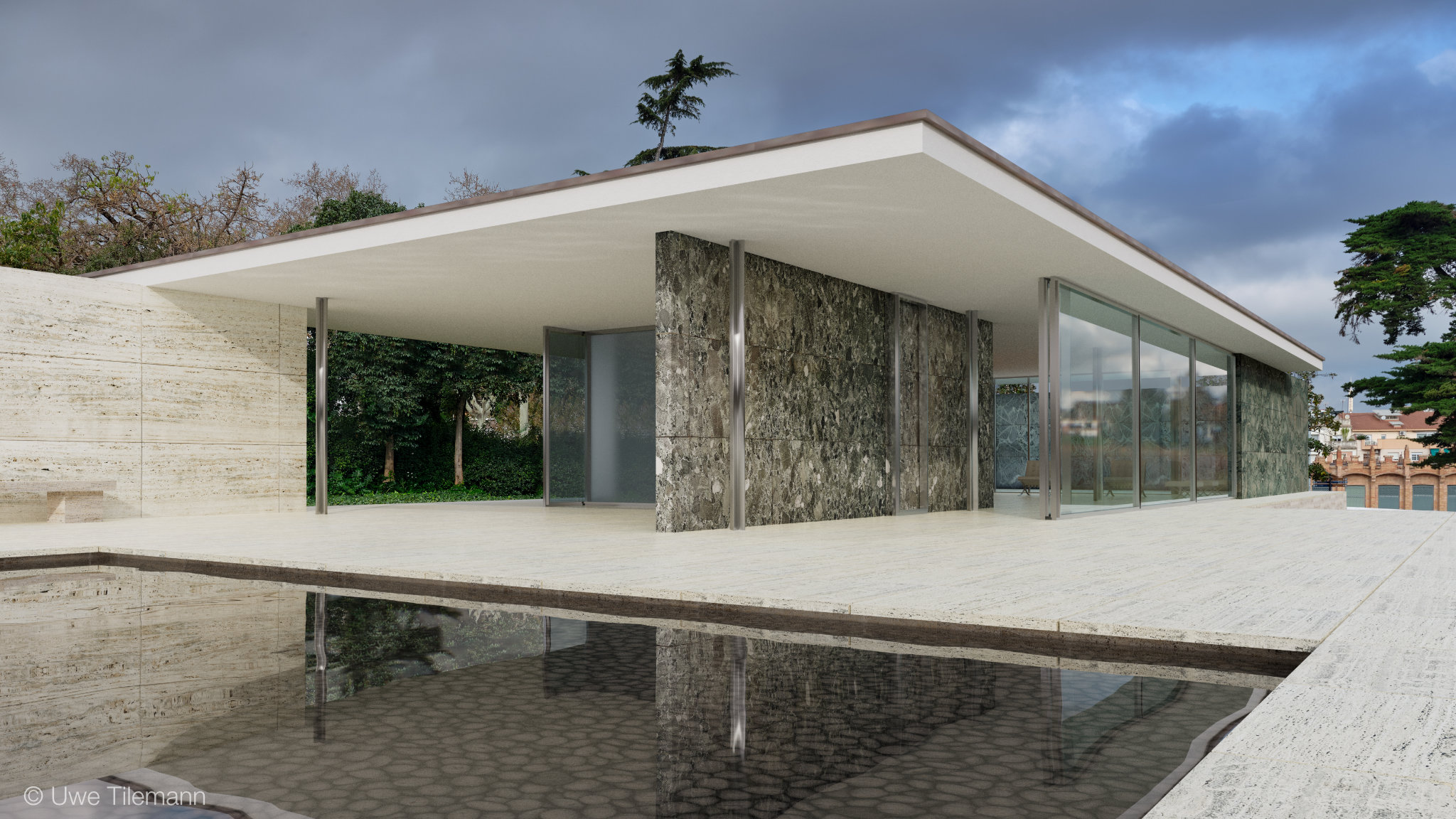 Rendering of the Barcelona Pavilion. Materials created with PBRtist.
